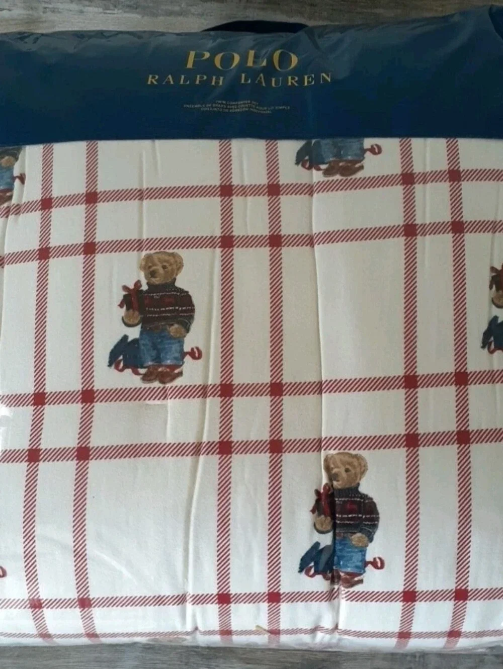 Polo Ralph Lauren Holiday Bear Collection Twin Comforter Set 1 Pillow Sham Rare